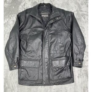 Vintage David Taylor Black Leather Field Jacket Men Medium Cargo Utility 90s Y2K